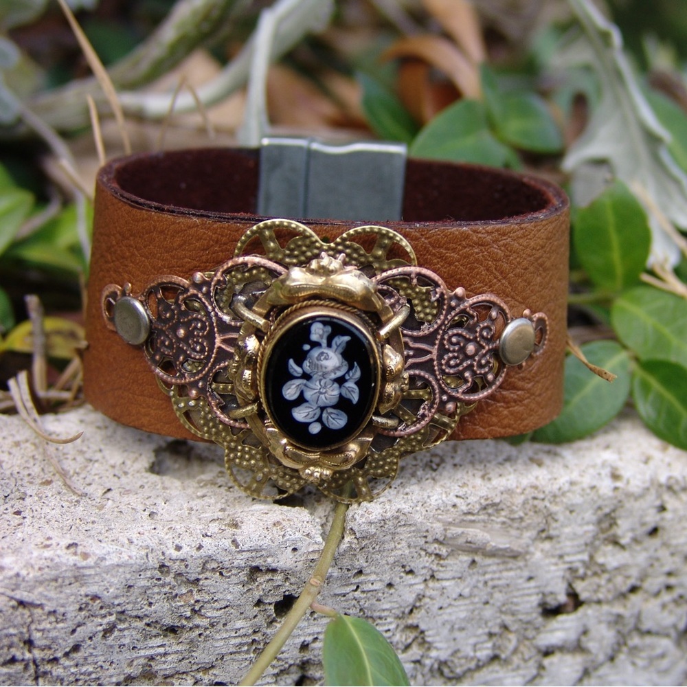 Designer Handcrafted Brown Wide Leather Cuff Made in USA